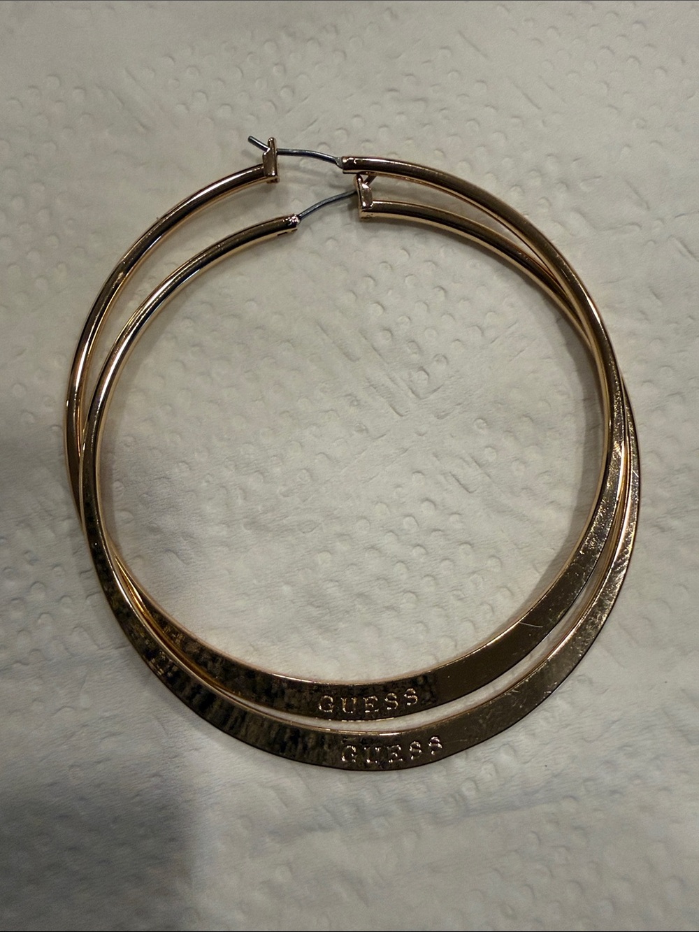 GUESS Rose Gold Double Hoop Earrings with Logo Detail